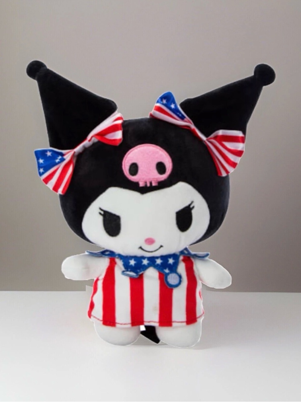 Kuromi patriotic Plush Toy - Black and White with Red, White & Blue Outfit